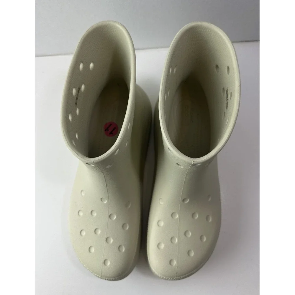 CROCS Classic Crush Rain Boots BONE Cream Mens Size 11 Waterproof Platform Shoes